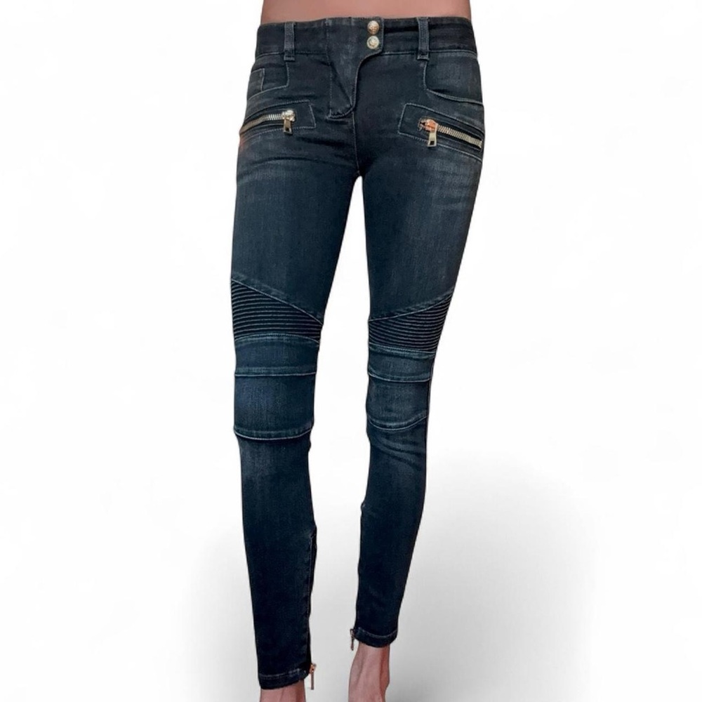 Balmain Black Denim Biker Jeans